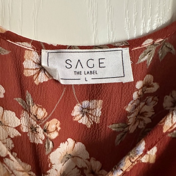 FLORAL Maxi Dress Rust V-neck wrap slit size L - Picture 4 of 4